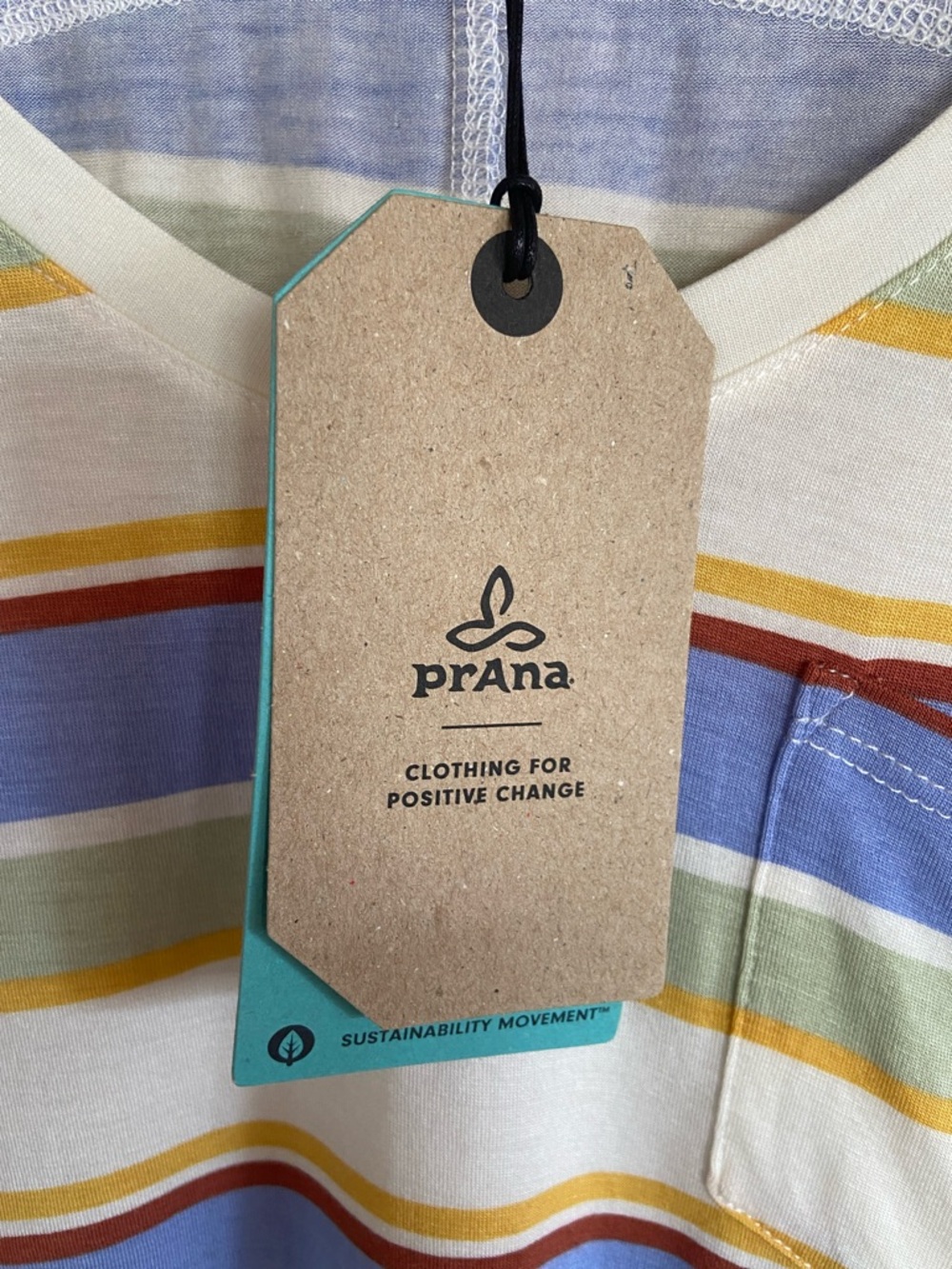 Prana Striped V-Neck Tee in Blue, White, Green, Gold, Brown - Picture 4 of 4